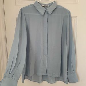 Mango - flowy blue semi-sheer blouse